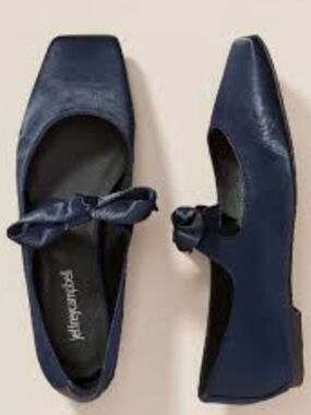 Jeffrey Campbell Navy Bow-Accent Women's Satin Square Toe Ballet Flats 10